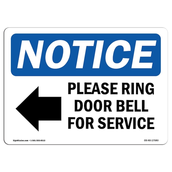 Sign, 3.5" H, Please Ring Door Bell For Service Sign, Landscape, NS-D-35-L-17580-10PK